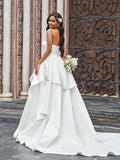 Ballkleid Satin Rüschen Trägerlos Ärmellos Hofschleppe Brautkleider Brautkleider