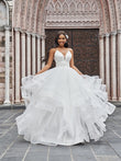 A-Line/Princess Tulle V-neck Ruffles Sleeveless Floor-Length Wedding Dresses Bridal Gowns