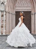 A-Line/Princess Tulle V-neck Ruffles Sleeveless Floor-Length Wedding Dresses Bridal Gowns