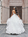 A-Line/Princess Tulle V-neck Ruffles Sleeveless Floor-Length Wedding Dresses Bridal Gowns