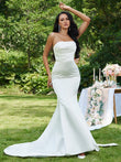 Trompete/Meerjungfrau-Linie Satin Rüschen Trägerlos Ärmellos Sweep/Pinsel Zug Brautkleider Brautkleider