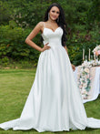 A-Line/Princess Satin Bowknot V-neck Sleeveless Sweep/Brush Train Wedding Dresses Bridal Gowns