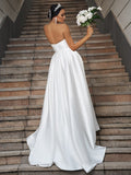 A-Line/Princess Satin Ruffles Sweetheart Sleeveless Chapel Train Wedding Dresses Bridal Gowns