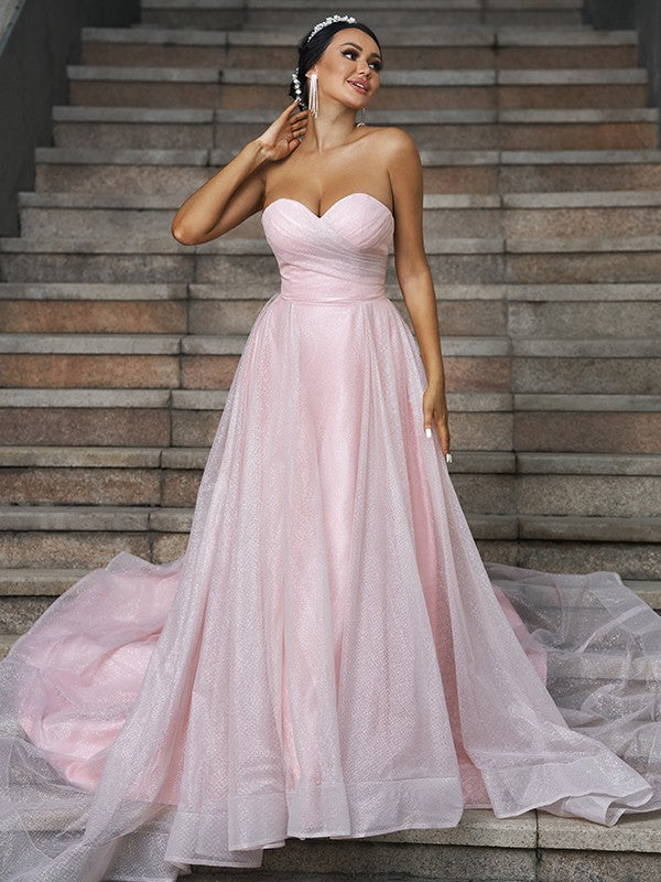 A-Linie/Princess-Linie Satin Rüschen Herzausschnitt Ärmellos Sweep/Pinsel zug Brautkleider