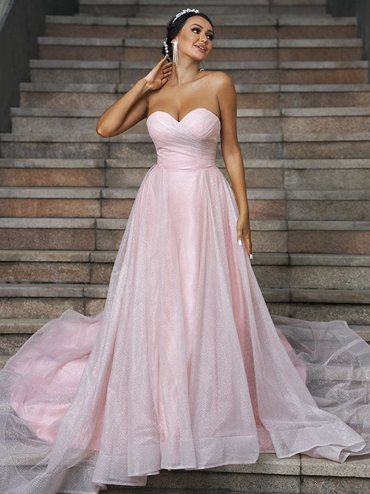 A-Linie/Princess-Linie Satin Rüschen Herzausschnitt Ärmellos Sweep/Pinsel zug Brautkleider