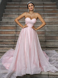 A-Linie/Princess-Linie Satin Rüschen Herzausschnitt Ärmellos Sweep/Pinsel zug Brautkleider