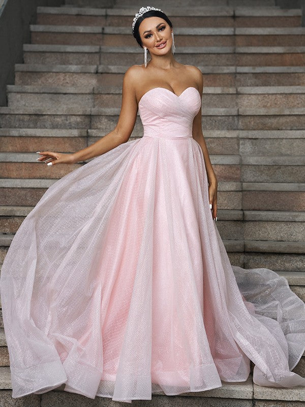 A-Linie/Princess-Linie Satin Rüschen Herzausschnitt Ärmellos Sweep/Pinsel zug Brautkleider