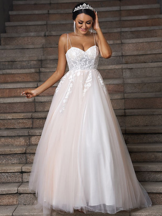 A-Linie/Princess-Linie Tüll Applikationen Herzausschnitt Ärmellos Sweep/Pinsel zug Brautkleider