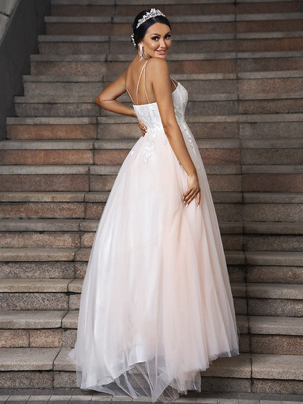 A-Linie/Princess-Linie Tüll Applikationen Herzausschnitt Ärmellos Sweep/Pinsel zug Brautkleider