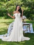 A-Linie/Princess-Linie Chiffon Rüschen Off-the-Shoulder Ärmellos Sweep/Pinsel zug Brautkleider