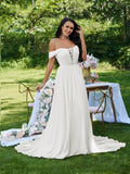 A-Linie/Princess-Linie Chiffon Rüschen Off-the-Shoulder Ärmellos Sweep/Pinsel zug Brautkleider