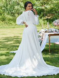 A-Linie/Princess-Linie Chiffon Rüschen V-Ausschnitt Lange Ärmel Sweep/Pinsel zug Brautkleider