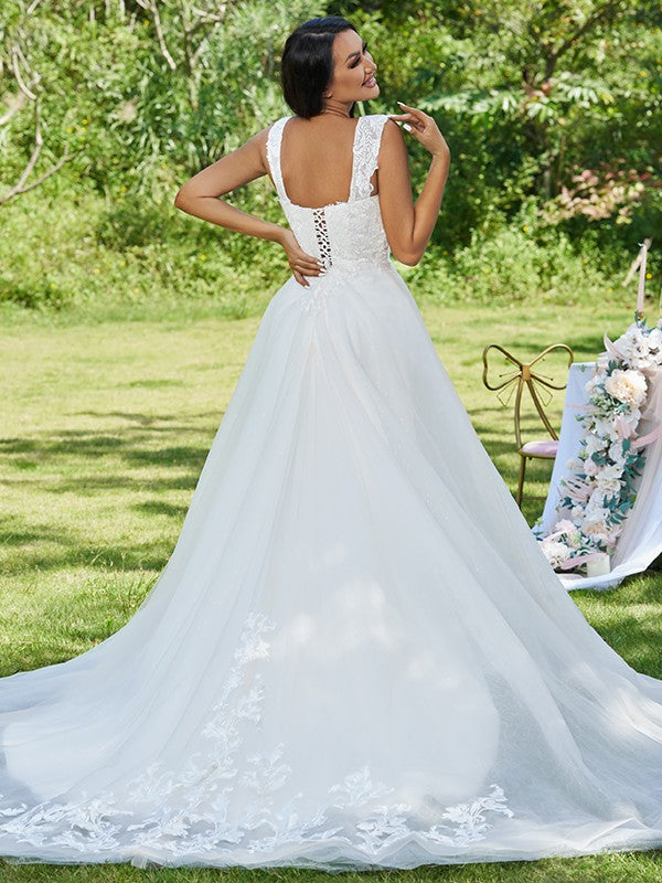 A-Linie/Princess-Linie Spitze Applikationen Herzausschnitt Ärmellos Sweep/Pinsel zug Brautkleider