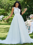 A-Linie/Princess-Linie Tüll Spitze U-Ausschnitt Ärmellos Sweep/Pinsel zug Brautkleider