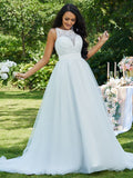 A-Linie/Princess-Linie Tüll Spitze U-Ausschnitt Ärmellos Sweep/Pinsel zug Brautkleider