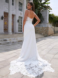 Sheath/Column Stretch Crepe Lace V-neck Sleeveless Sweep/Brush Train Wedding Dresses Bridal Gowns