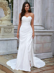 Sheath/Column Stretch Crepe Ruched Sweetheart Sleeveless Sweep/Brush Train Wedding Dresses Bridal Gowns