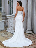 Sheath/Column Stretch Crepe Ruched Sweetheart Sleeveless Sweep/Brush Train Wedding Dresses Bridal Gowns