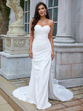 Sheath/Column Stretch Crepe Ruched Sweetheart Sleeveless Sweep/Brush Train Wedding Dresses Bridal Gowns