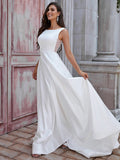 A-Linie/Princess-Linie Satin Rüschen U-Ausschnitt Ärmellos Sweep/Pinsel zug Brautkleider