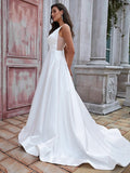A-Linie/Princess-Linie Satin Rüschen U-Ausschnitt Ärmellos Sweep/Pinsel zug Brautkleider