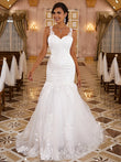 Trumpet/Mermaid Lace Applique V-neck Sleeveless Sweep/Brush Train Wedding Dresses Bridal Gowns