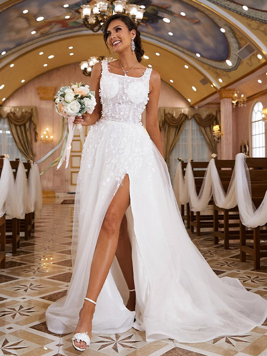 A-Linie/Princess-Linie Organza Applikationen Träger Ärmellos Sweep/Pinsel zug Brautkleider