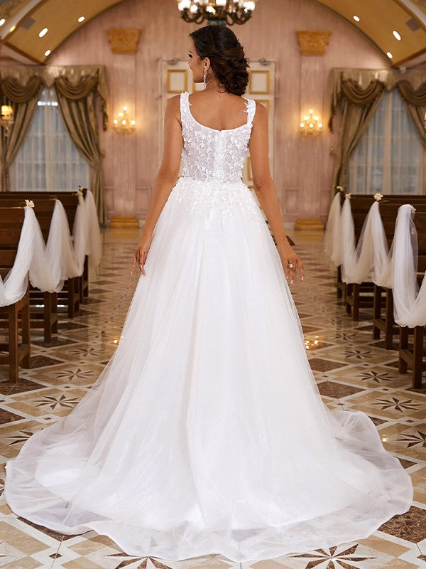 A-Linie/Princess-Linie Organza Applikationen Träger Ärmellos Sweep/Pinsel zug Brautkleider