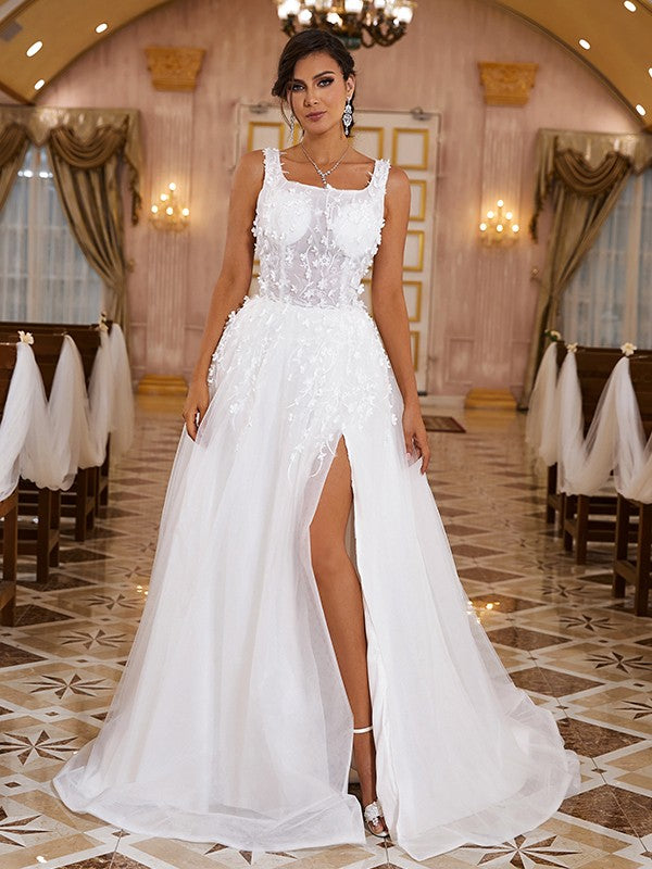 A-Linie/Princess-Linie Organza Applikationen Träger Ärmellos Sweep/Pinsel zug Brautkleider