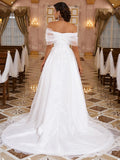 A-Linie/Princess-Linie Organza Rüschen Off-the-Shoulder-Träger Ärmellos Sweep/Pinsel Zug Brautkleider