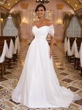 A-Linie/Princess-Linie Organza Rüschen Off-the-Shoulder-Träger Ärmellos Sweep/Pinsel Zug Brautkleider