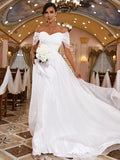 A-Linie/Princess-Linie Organza Rüschen Off-the-Shoulder-Träger Ärmellos Sweep/Pinsel Zug Brautkleider