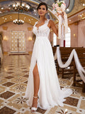 A-Line/Princess Chiffon Applique Straps Sleeveless Sweep/Brush Train Wedding Dresses Bridal Gowns