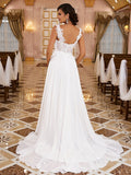 A-Line/Princess Chiffon Applique Straps Sleeveless Sweep/Brush Train Wedding Dresses Bridal Gowns