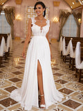 A-Line/Princess Chiffon Applique Straps Sleeveless Sweep/Brush Train Wedding Dresses Bridal Gowns