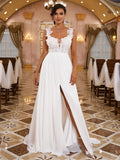 A-Line/Princess Chiffon Applique Straps Sleeveless Sweep/Brush Train Wedding Dresses Bridal Gowns