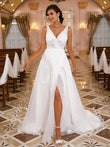 A-Linie/Princess-Linie Organza Applikationen V-Ausschnitt Ärmellos Sweep/Pinsel zug Brautkleider