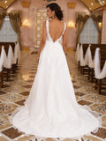 A-Linie/Princess-Linie Organza Applikationen V-Ausschnitt Ärmellos Sweep/Pinsel zug Brautkleider