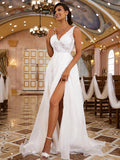 A-Linie/Princess-Linie Organza Applikationen V-Ausschnitt Ärmellos Sweep/Pinsel zug Brautkleider