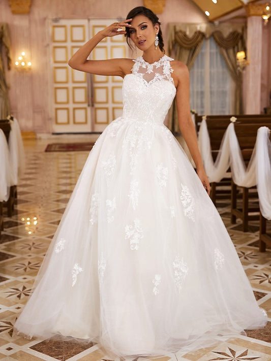 A-Linie/Princess-Linie Spitze Applikationen U-Ausschnitt Ärmellos Sweep/Pinsel zug Brautkleider