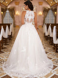 A-Linie/Princess-Linie Spitze Applikationen U-Ausschnitt Ärmellos Sweep/Pinsel zug Brautkleider