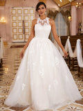 A-Linie/Princess-Linie Spitze Applikationen U-Ausschnitt Ärmellos Sweep/Pinsel zug Brautkleider