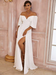 A-Linie/Princess-Linie Chiffon Gerüscht Off-the-Shoulder 1/2 Ärmel Bodenlang Brautkleider Brautkleider