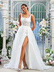 A-Linie/Princess-Linie Organza Spitze Träger Ärmellos Sweep/Pinsel zug Brautkleider