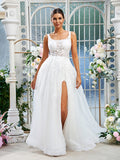 A-Linie/Princess-Linie Organza Spitze Träger Ärmellos Sweep/Pinsel zug Brautkleider