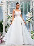 A-Linie/Princess-Linie Organza Spitze Träger Ärmellos Sweep/Pinsel zug Brautkleider