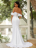 Sheath/Column Charmeuse Ruched Off-the-Shoulder Sleeveless Sweep/Brush Train Wedding Dresses Bridal Gowns