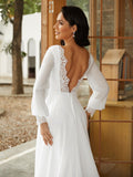 A-Linie/Princess-Linie Chiffon Spitze U-Ausschnitt Lange Ärmel Hof-schleppe Brautkleider
