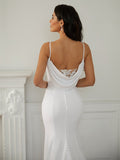 Sheath/Column Stretch Crepe Lace V-neck Sleeveless Court Train Wedding Dresses Bridal Gowns
