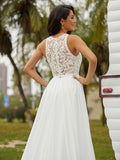 A-Line/Princess Chiffon Lace Scoop Sleeveless Sweep/Brush Train Wedding Dresses Bridal Gowns